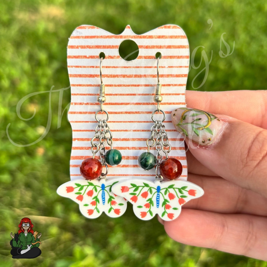 Gladys - Butterfly, Green Tiger's Eye, & Imperial Fire Jasper Earrings!