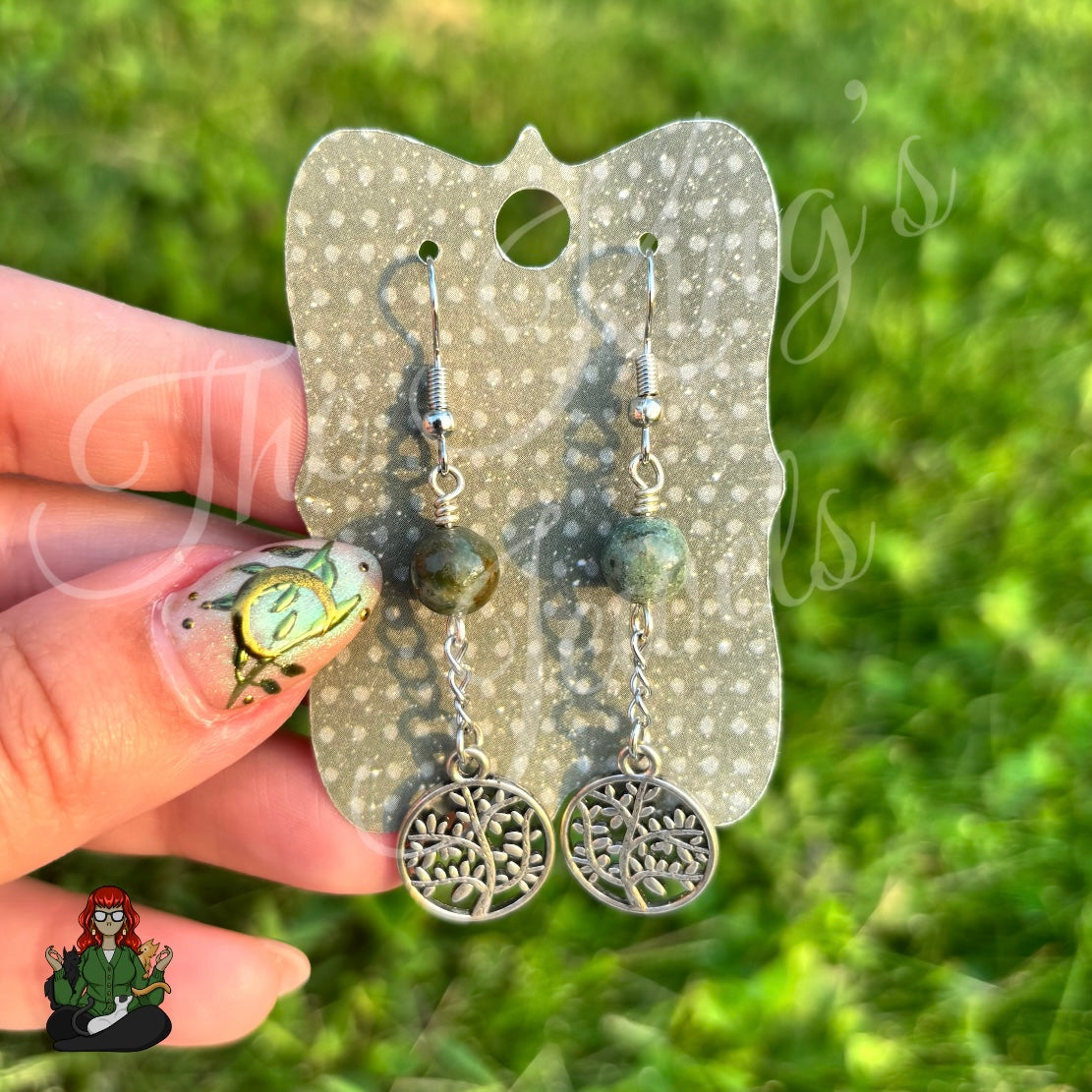 Katie - Tree of Life Charm & Green Agate Bead Earrings!