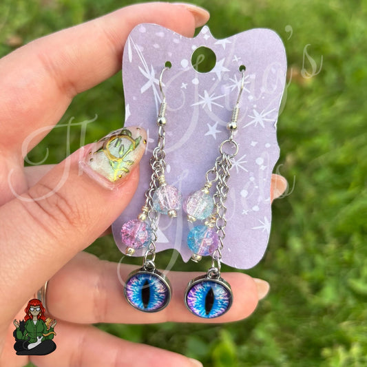 Gladys - Blue Eye & Purple Bead Earrings!