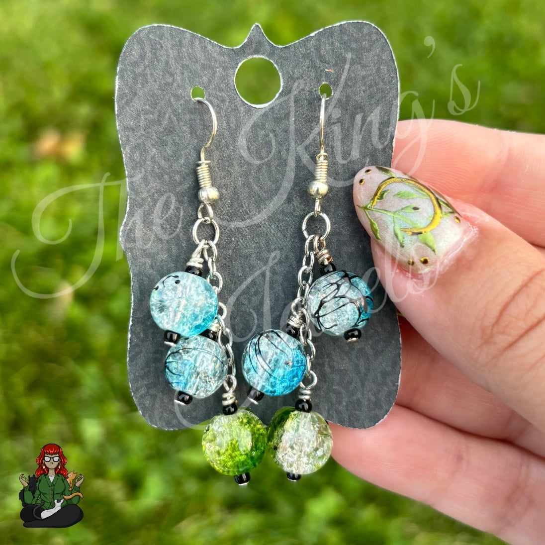 Gladys - Blue & Green Crackle Bead Earrings!