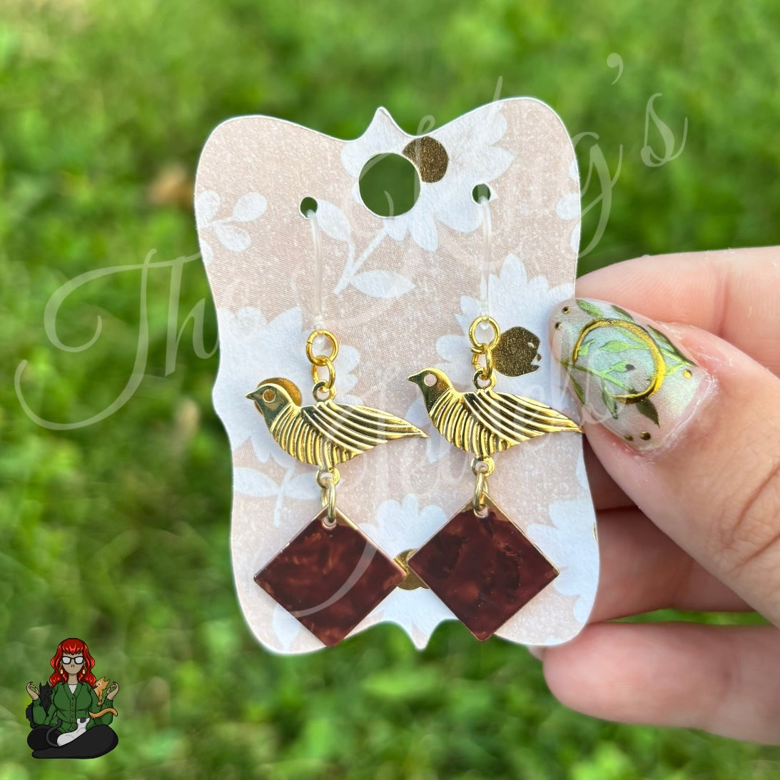 Katie - Gold Bird & Stone Diamond Charm Earrings!