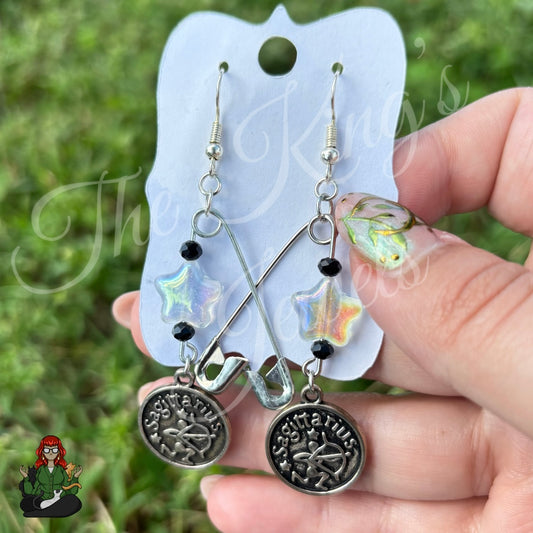 Raven - Double Sided Sagittarius Safety Pin Earrings!