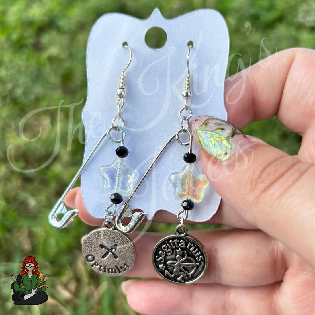Raven - Double Sided Sagittarius Safety Pin Earrings!