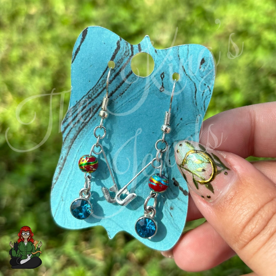 Raven - Red Painted Bead Safety Pin Earrings!