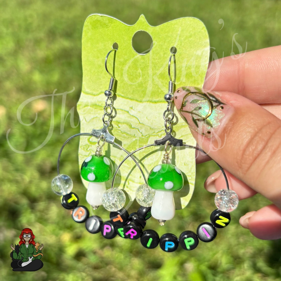 Riona - Trippin Green Mushroom Hoop Earrings!