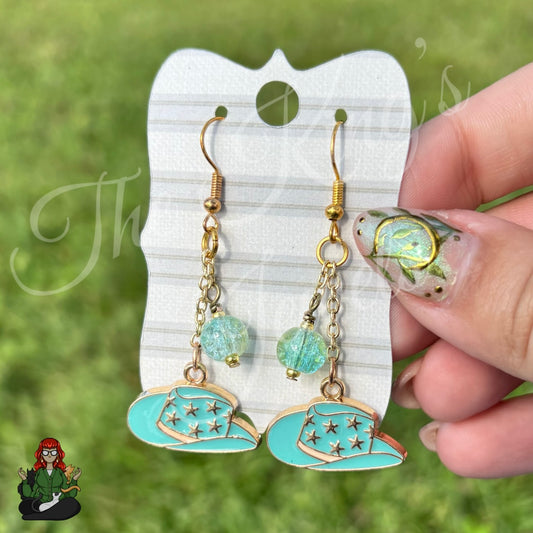 Gladys - Teal Cowboy Hat Earrings!