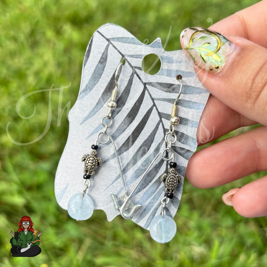 Raven - Genuine Gemstone Turtle Safety Pin Earrings!