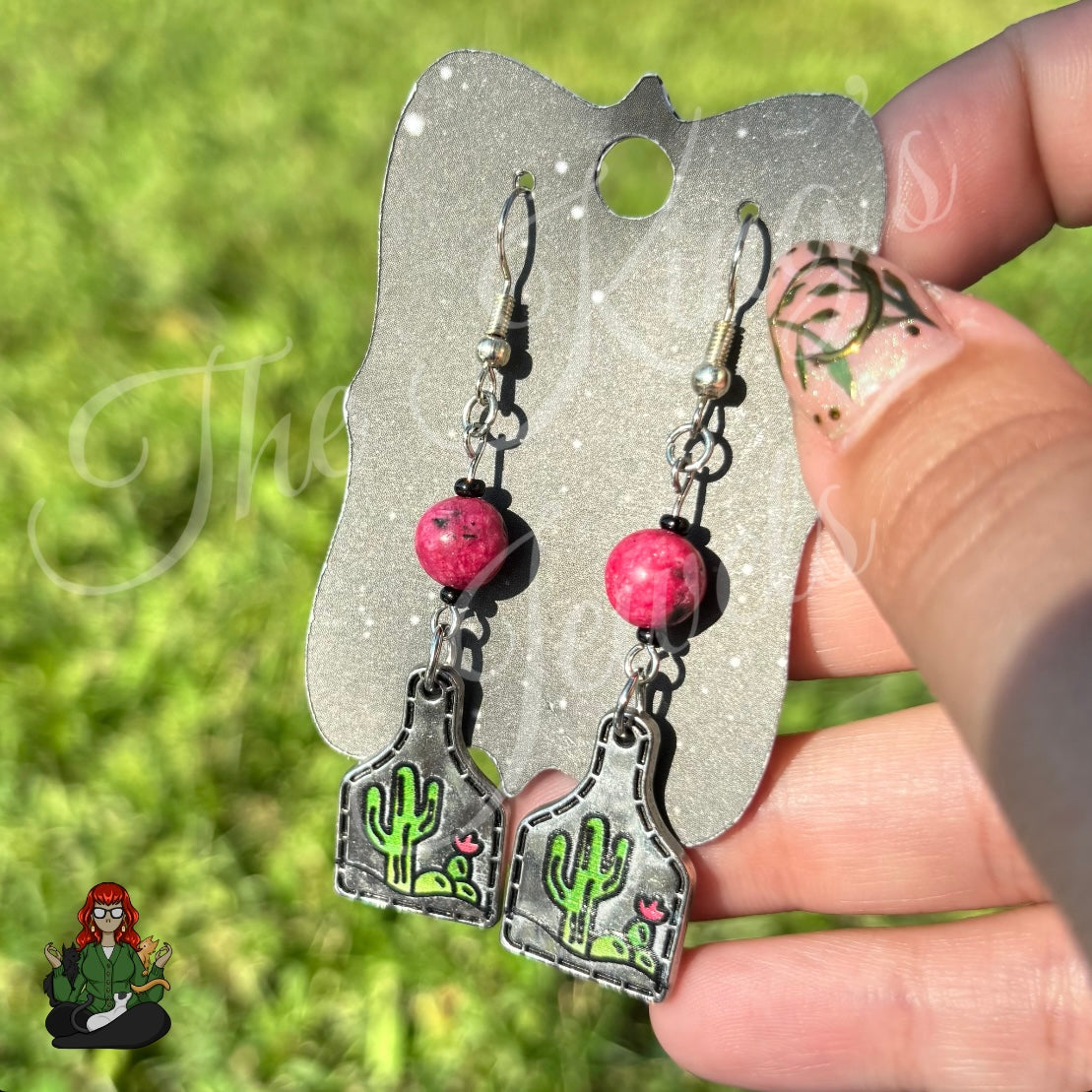 Katie - Pink Bead & Cacti Earrings!