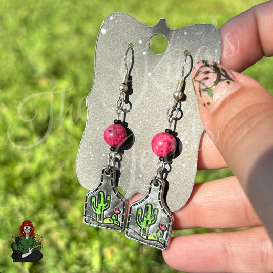 Katie - Pink Bead & Cacti Earrings!
