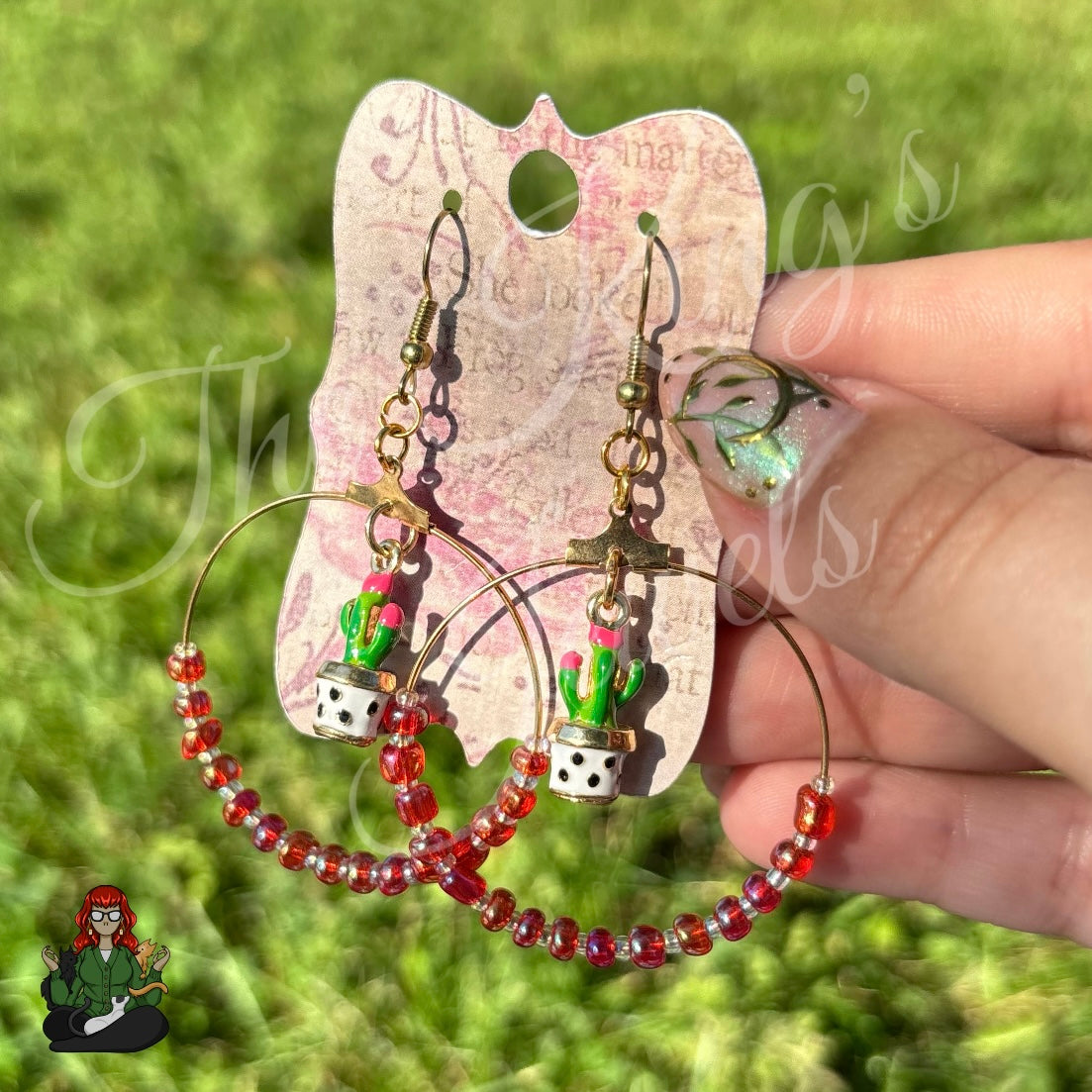 Riona - Cactus & Pink Color Shift Bead Earrings!