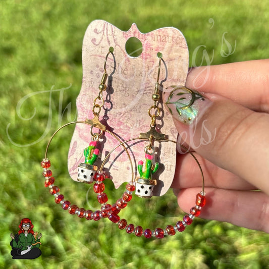 Riona - Cactus & Pink Color Shift Bead Earrings!