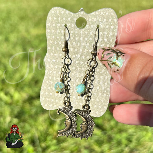 Gladys - Brass Moon & Glass Bead Earrings!
