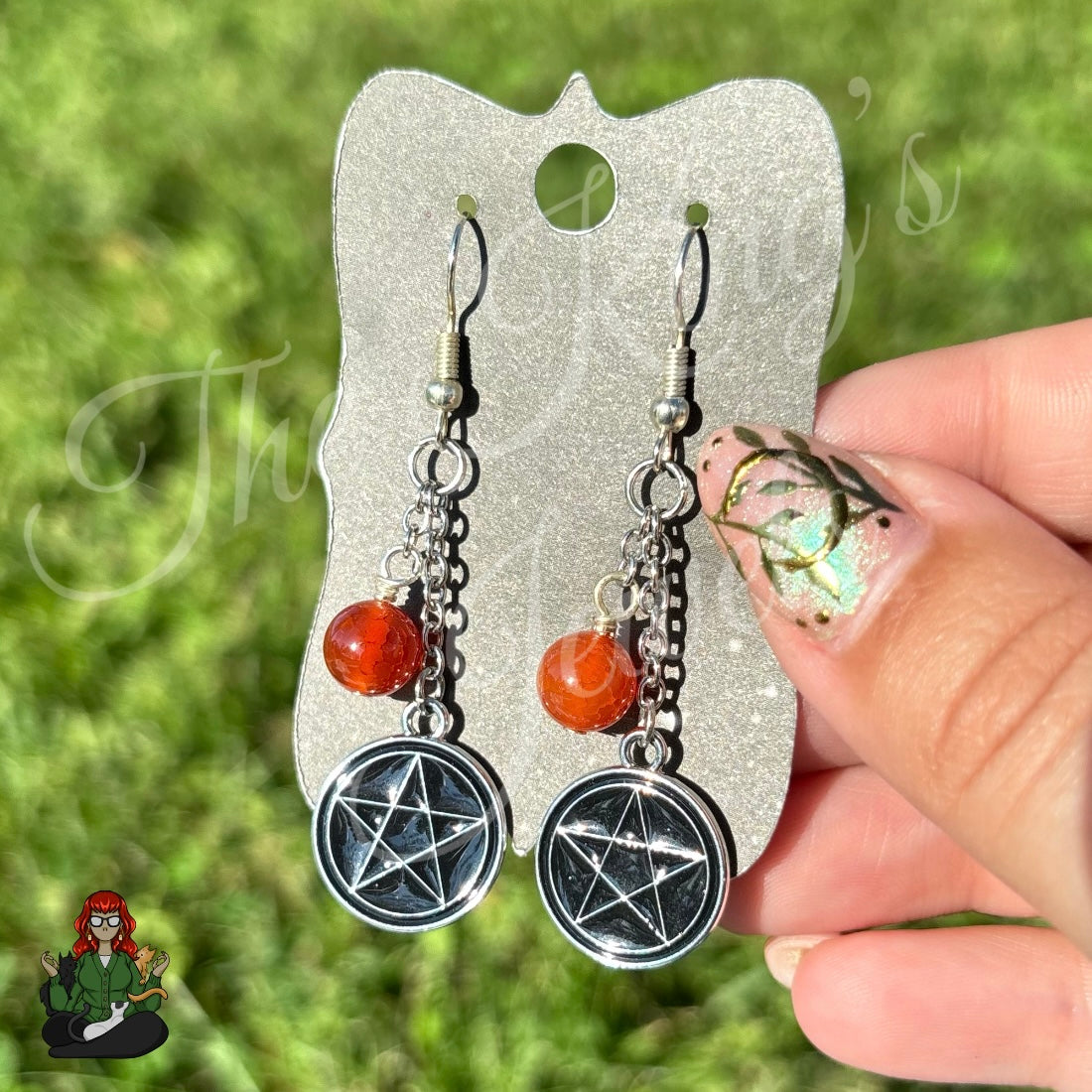 Gladys - Pentacle & Red Carnelian Earrings!