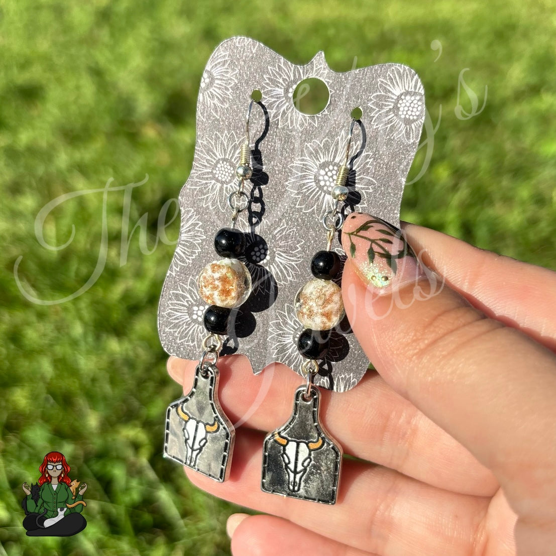 Katie - Glow in the Dark Bead & Steer Skull Earrings!