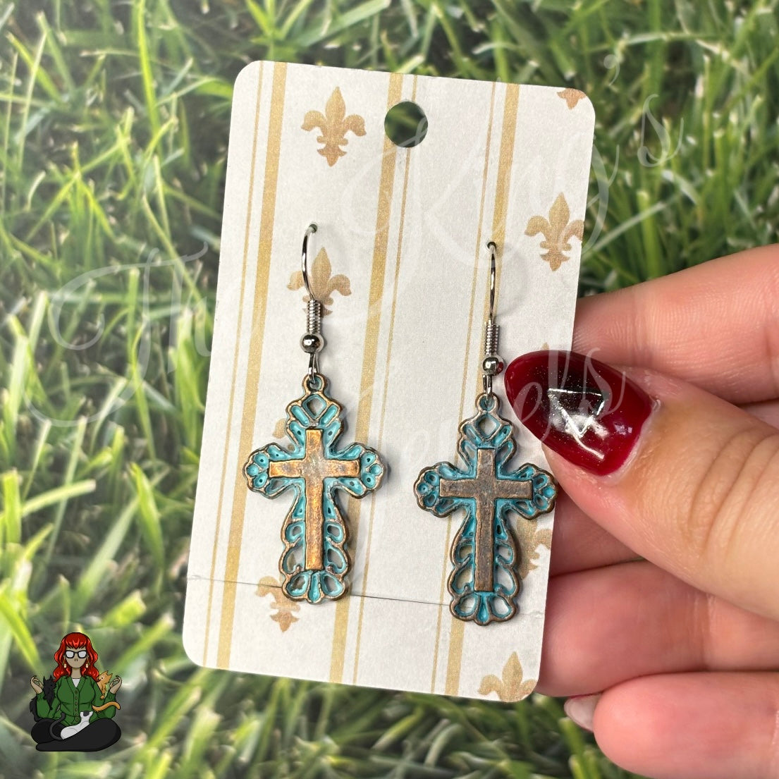 LeonaRae - Blue Rustic Cross Earrings!