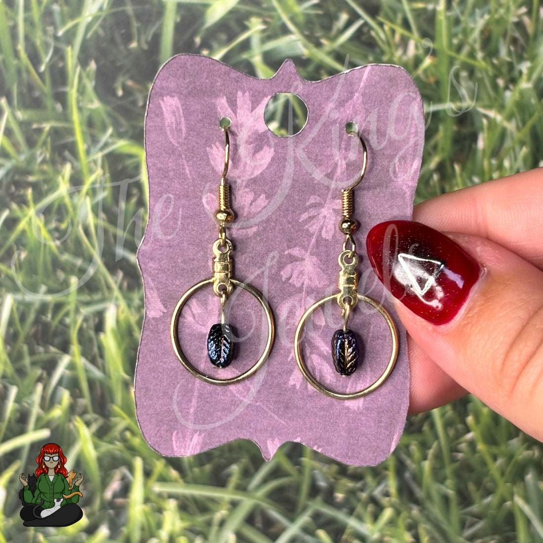 Riona - Dainty Purple Leaf Hoop Earrings!