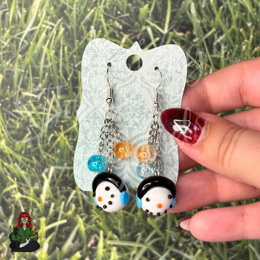 Gladys - Glass Snowman Earrings!