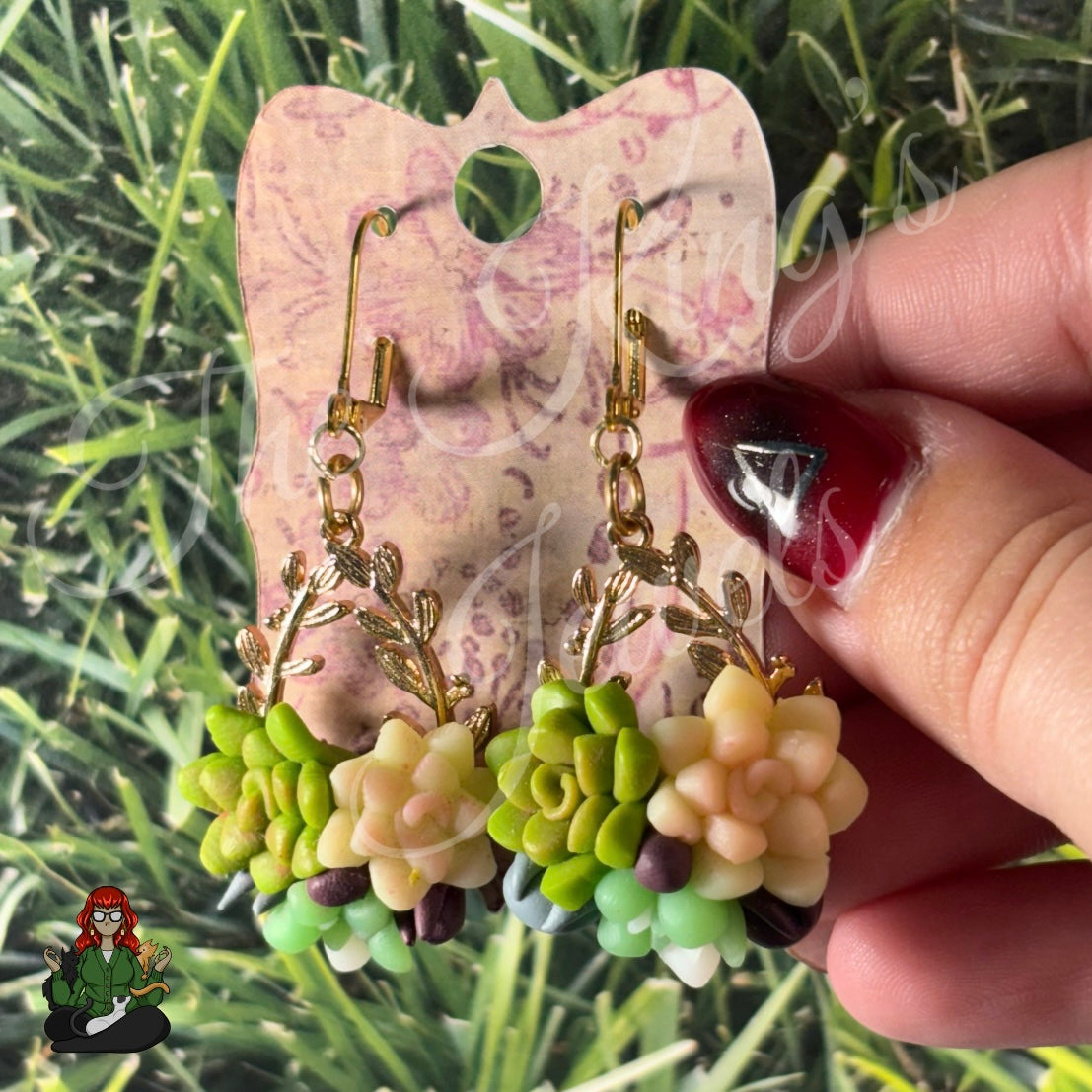LeonaRae - Gold Vine Pendant & Succulent Earrings!