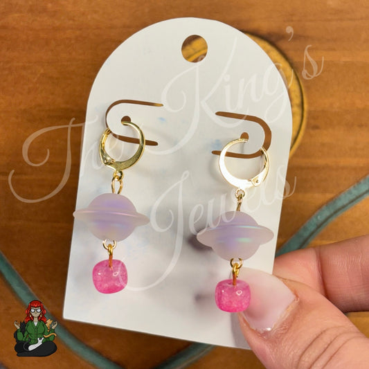 Katie - Hot Pink Bead & UFO Earrings!