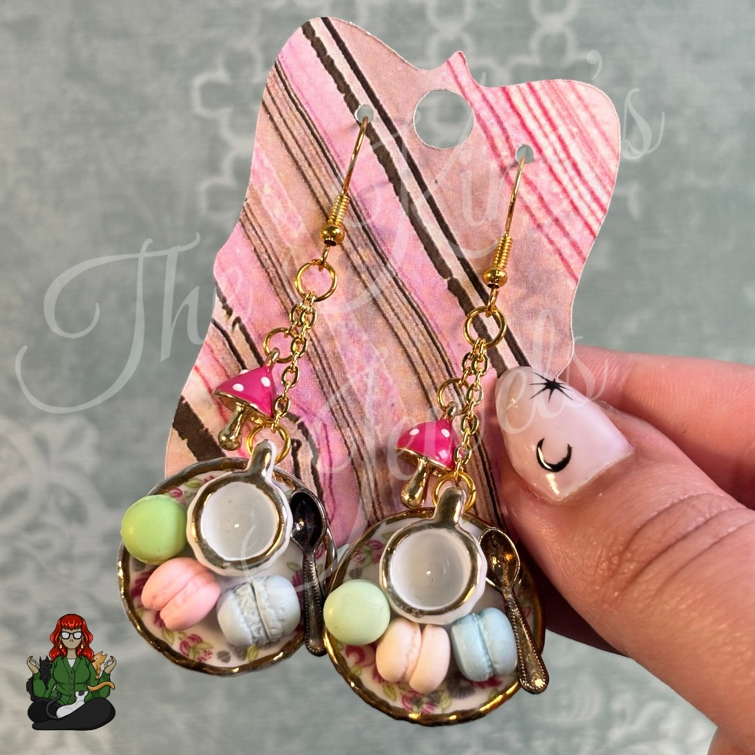 Gladys - Pink Macrons & Tea Cup Earrings!