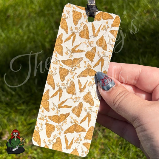 Shannon - Earthy Moth Floral Faux Leather Bookmark!