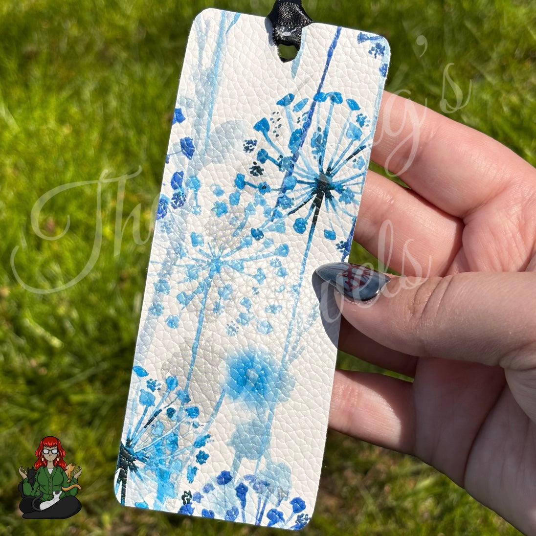 Shannon - Blue Dandelion Faux Leather Bookmark!