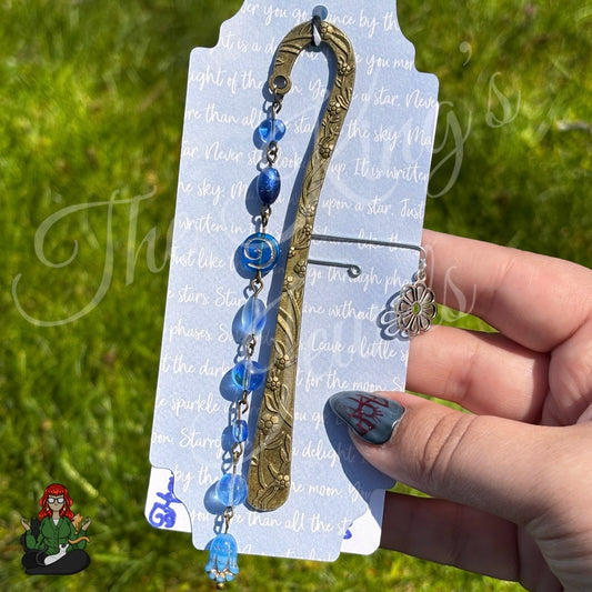 GwennaBelle - Blue Glass Flower Bronze Bookmark!