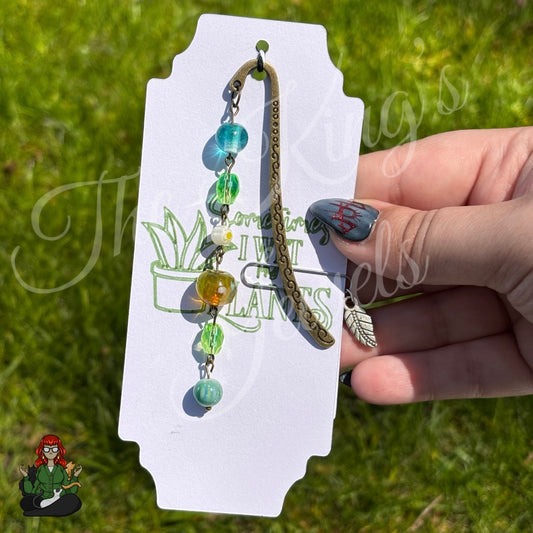 GwennaBelle - Green Glass Bead Feather Bookmark!