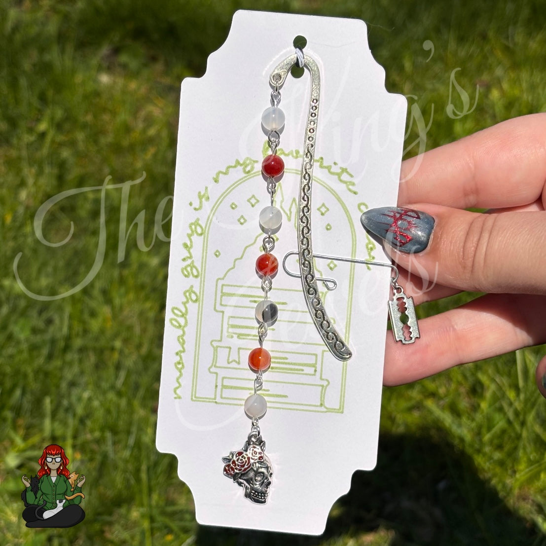 GwennaBelle - Skull & Roses Carnelian Orange Beads Bookmark!
