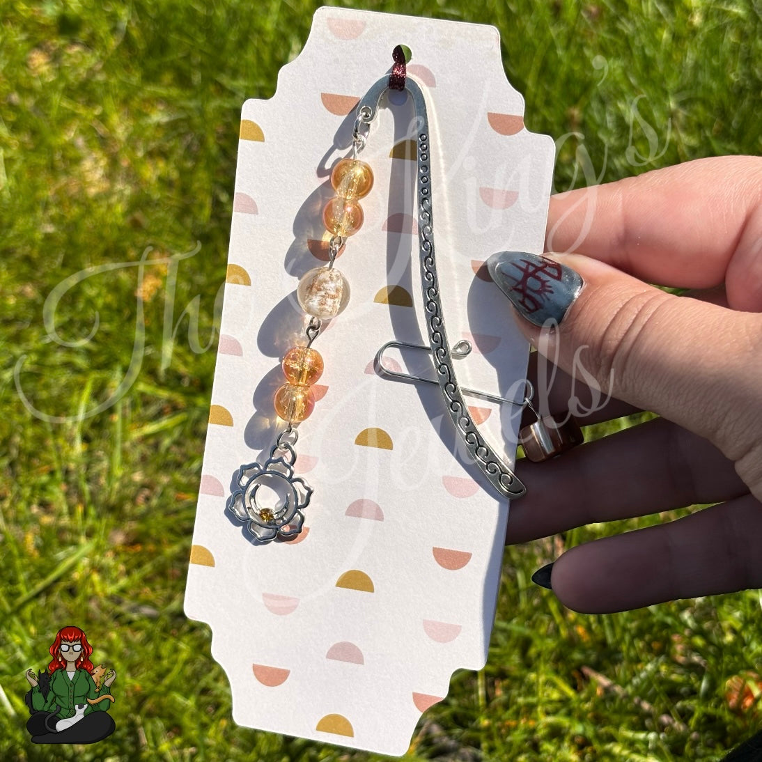 GwennaBelle - Glow in the Dark Golden Glass Bead & Lotus Charm Bookmark!