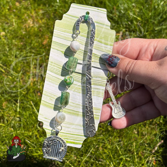 GwennaBelle - Fairy Door Green Kyanite, Shell, & Agate Bead Bookmark!