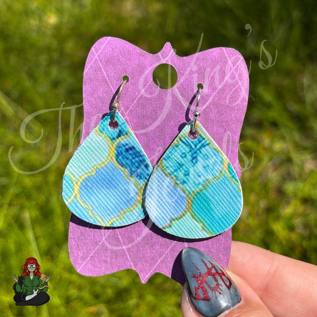 Rose - Teal & Lavender Teardrop Faux Leather Earrings!