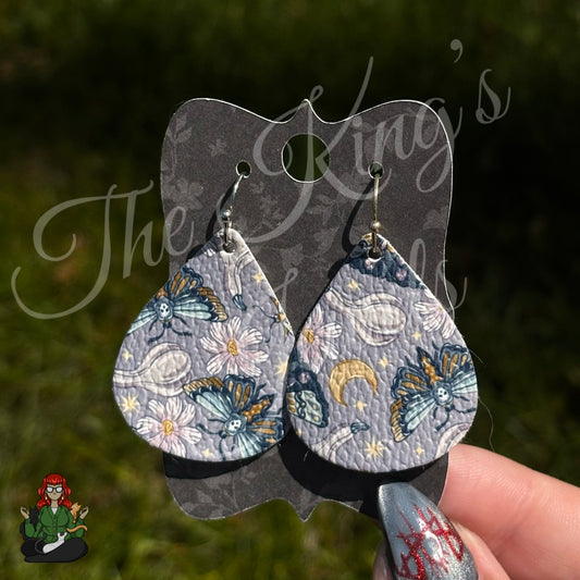 Rose - Celestial Moth Faux Leather Earrings!