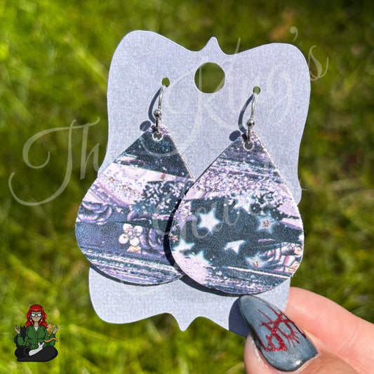 Rose - Edgy Purple & Black Faux Leather Earrings!