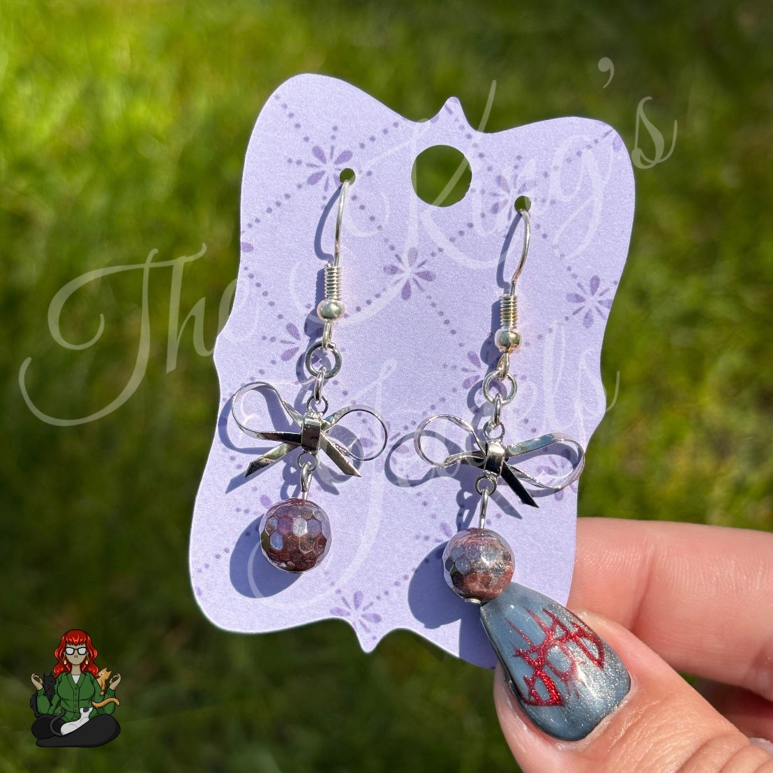 Katie - Silver Bow & Dark Bead Earrings!