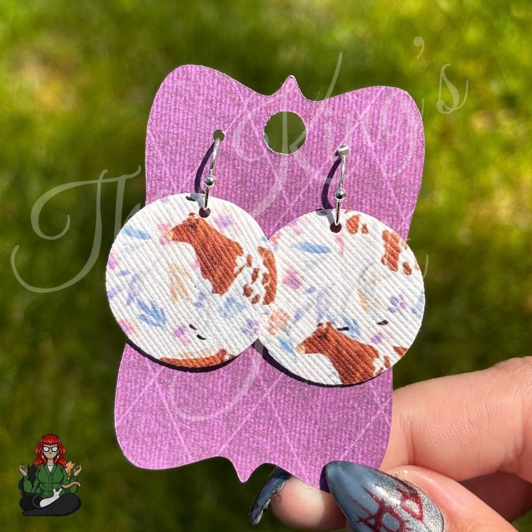 Michelle - Floral Cow Print Faux Leather Earrings!