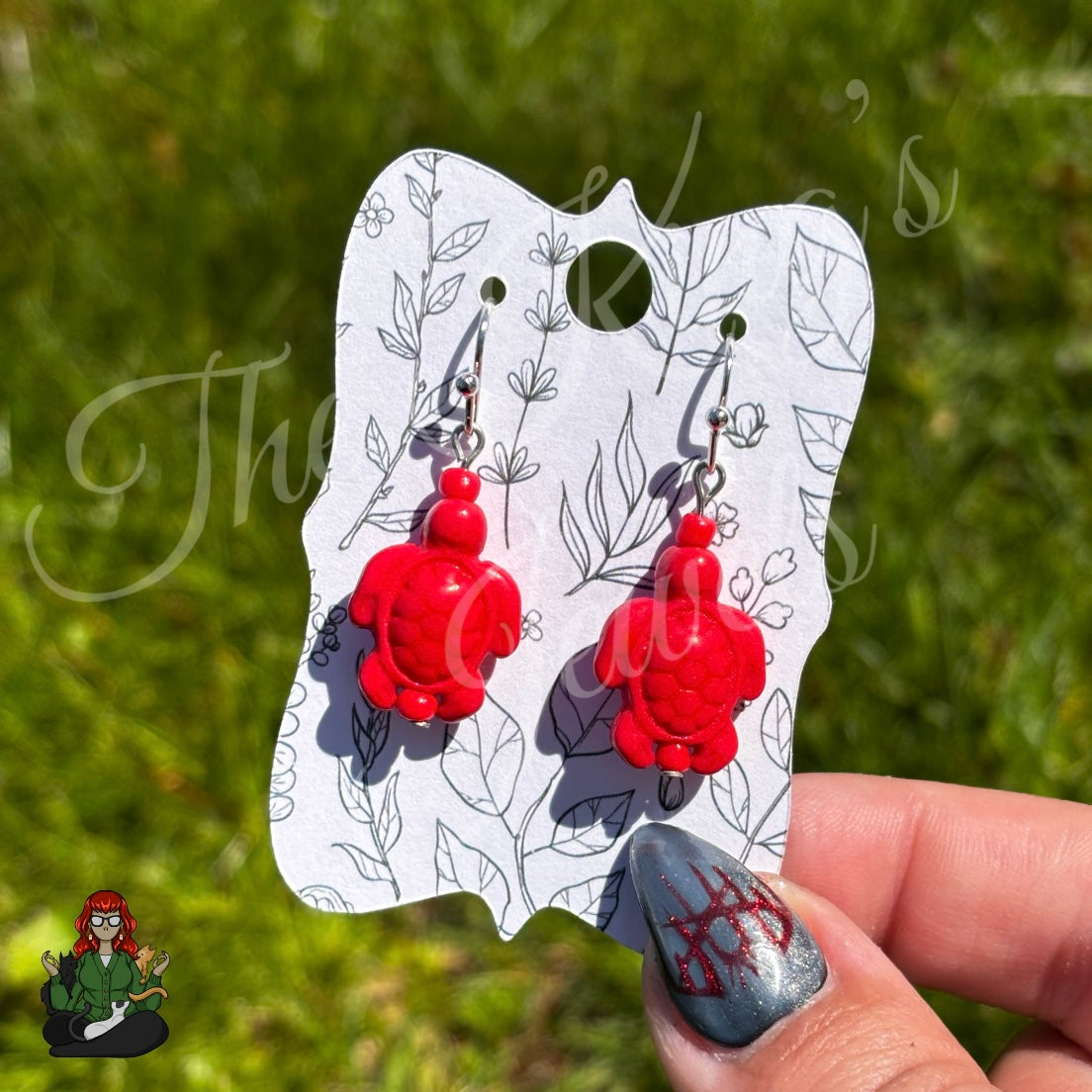 Melissa - Red Turtle Bead Earrings!