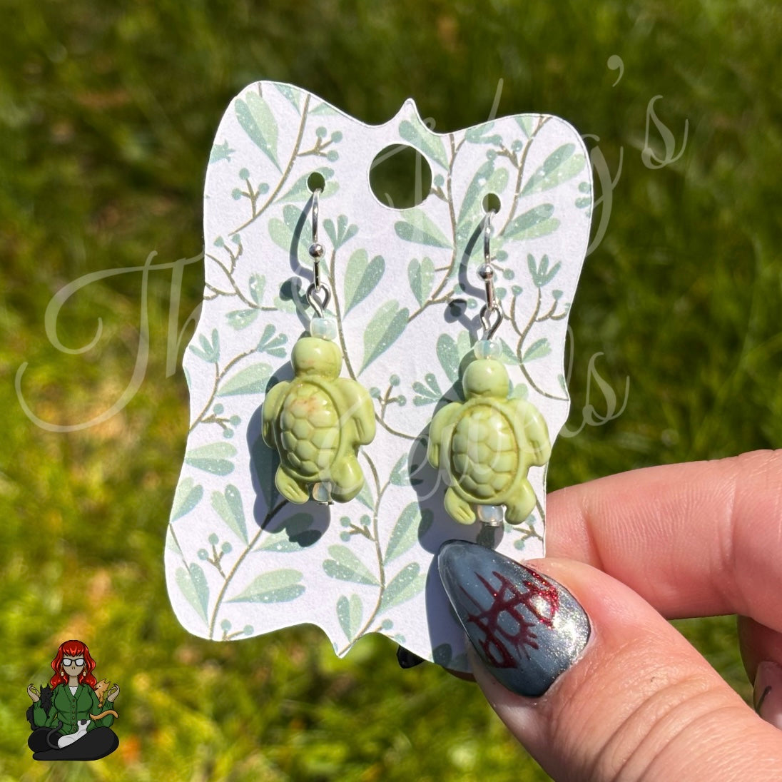 Melissa - Green Turtle Bead Earrings!