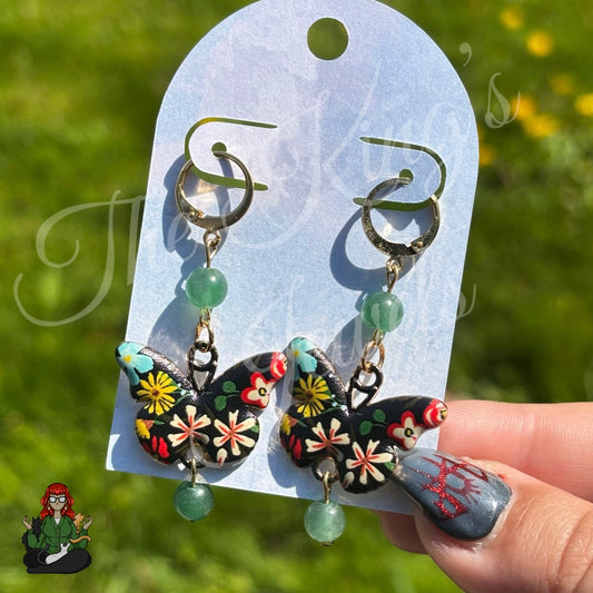 Amelia - Floral Butterfly & Green Quartz Earrings!