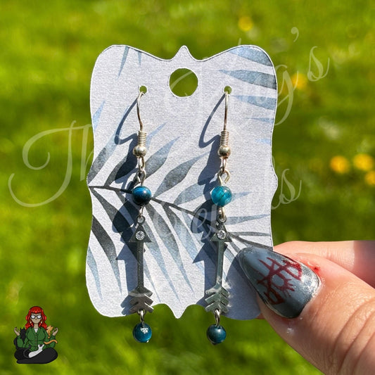 Amelia - Arrow & Blue Tigers Eye Bead Earrings!