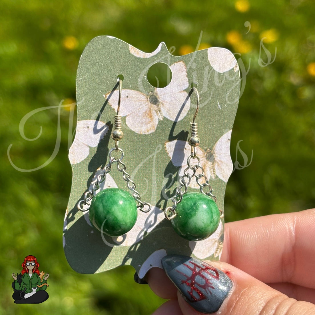 Naomi - Green Jade Chain Earrings!