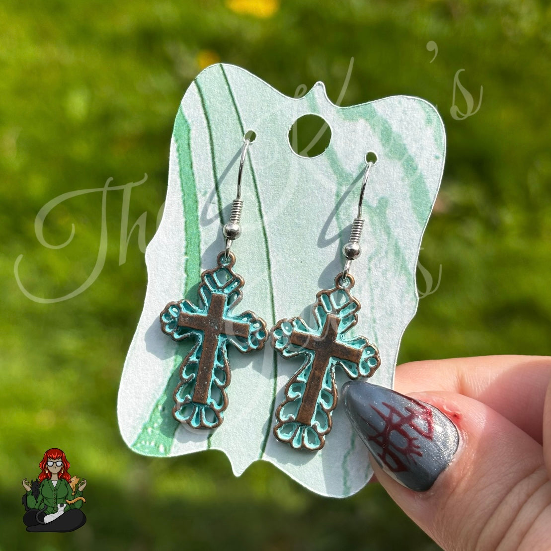 LeonaRae - Blue Rustic Cross Earrings!