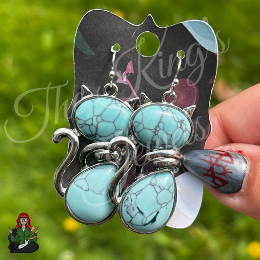 LeonaRae - Turquoise Cat Charm Earrings!