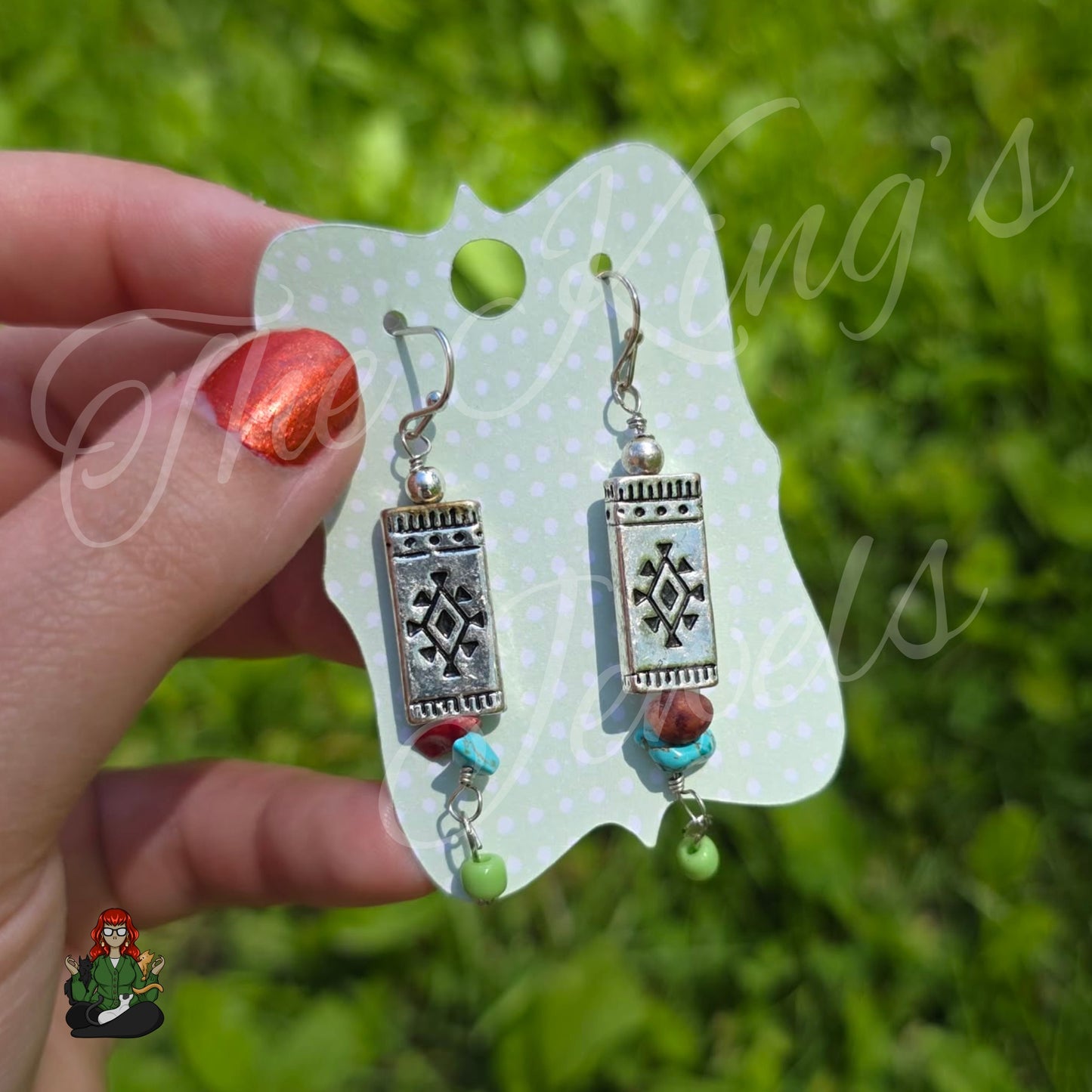 Katie - Aztec Cylinder Teal Glass Bead Earrings!