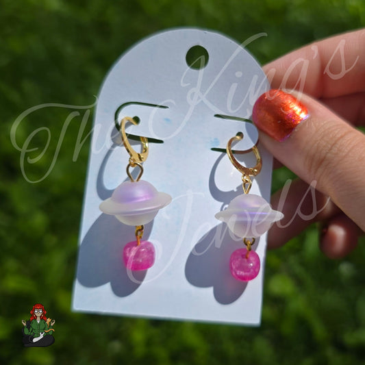 Katie - Hot Pink Bead & UFO Earrings!