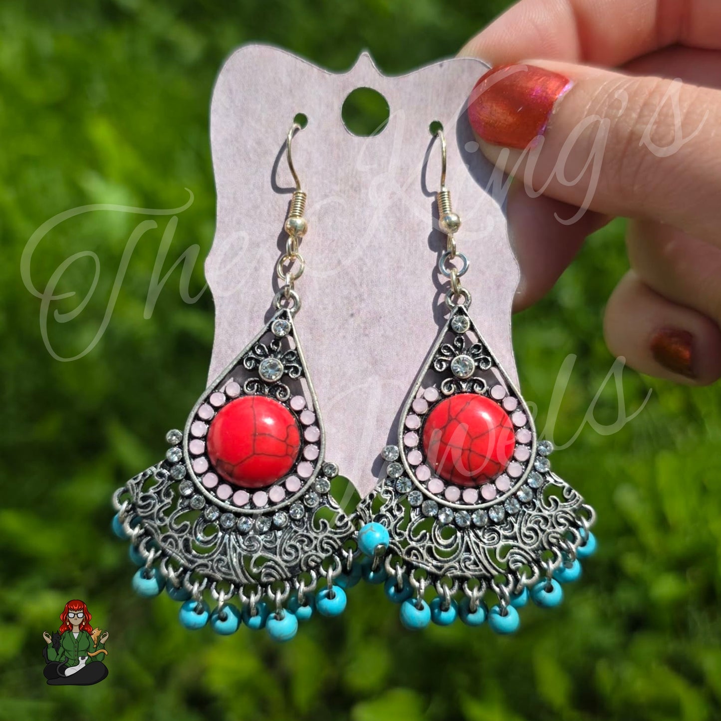 Freya - Turquoise & Coral Teardrop Earrings!