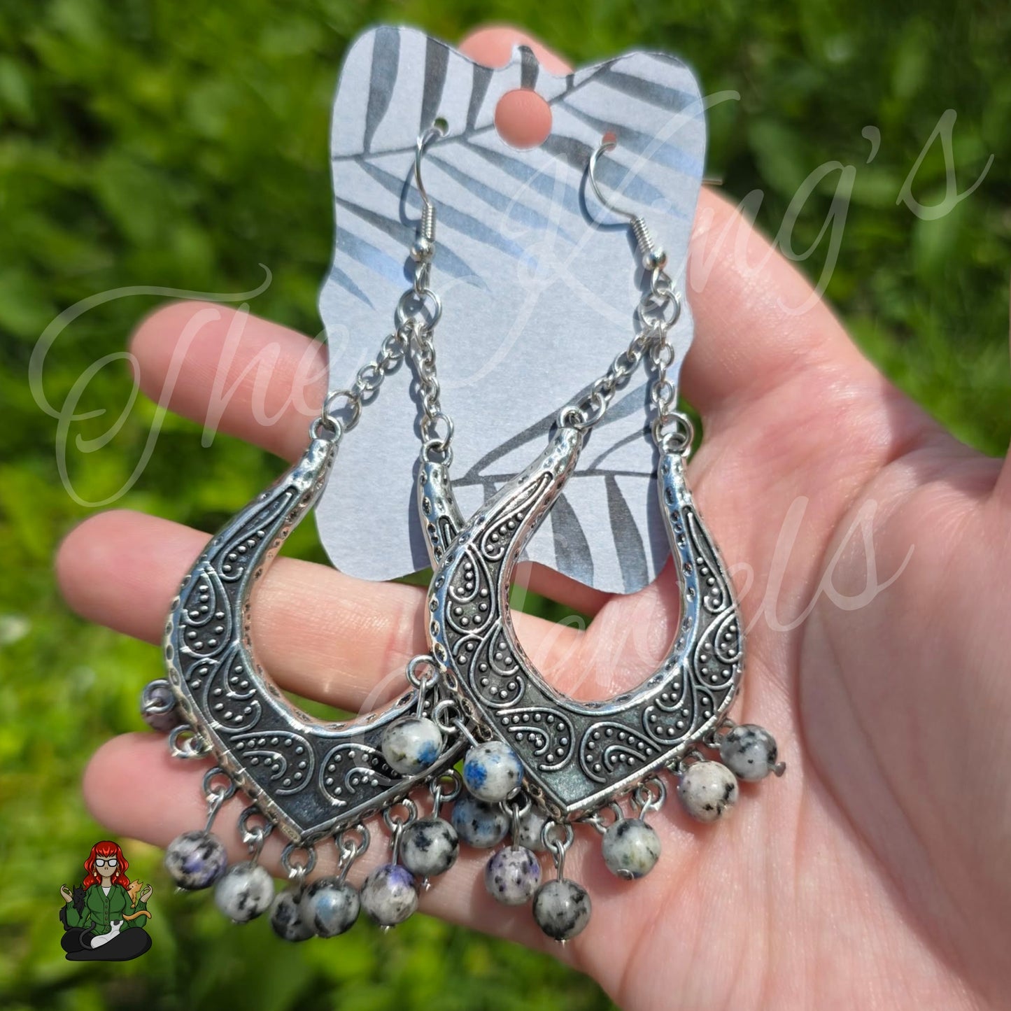 Freya - Ornate Silver Dalmatian Sodalite Earrings!