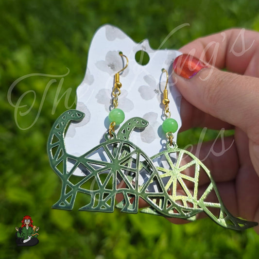Katie - Green Jade & Long Neck Dinosaur Earrings!