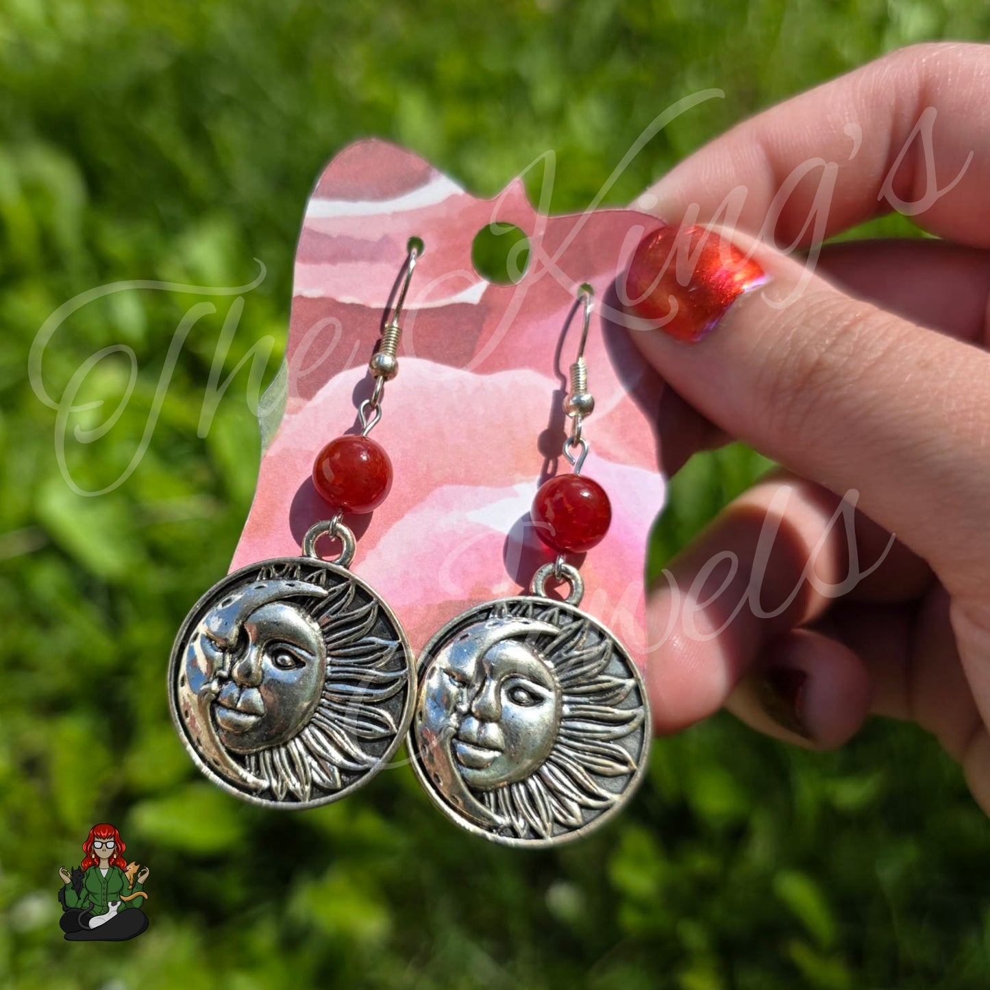 Katie - Sun Moon Fire Agate Earrings!