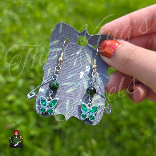 Raven - Butterfly & Green Tigers Eye Bead Earrings!